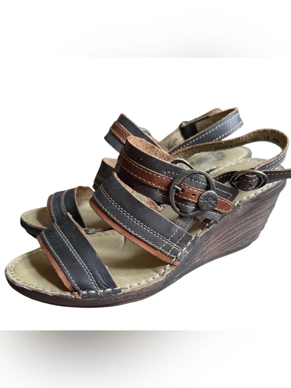 FLY London Women’s Leather Wedge Sandals Brown Multi Strap Slingback Comfort 9